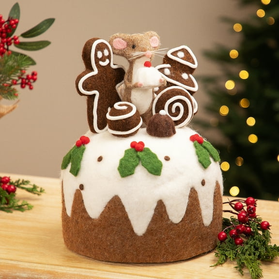 Northlight Mouse and Gingerbread Man Cake Christmas Decoration - 11" - Brown and White