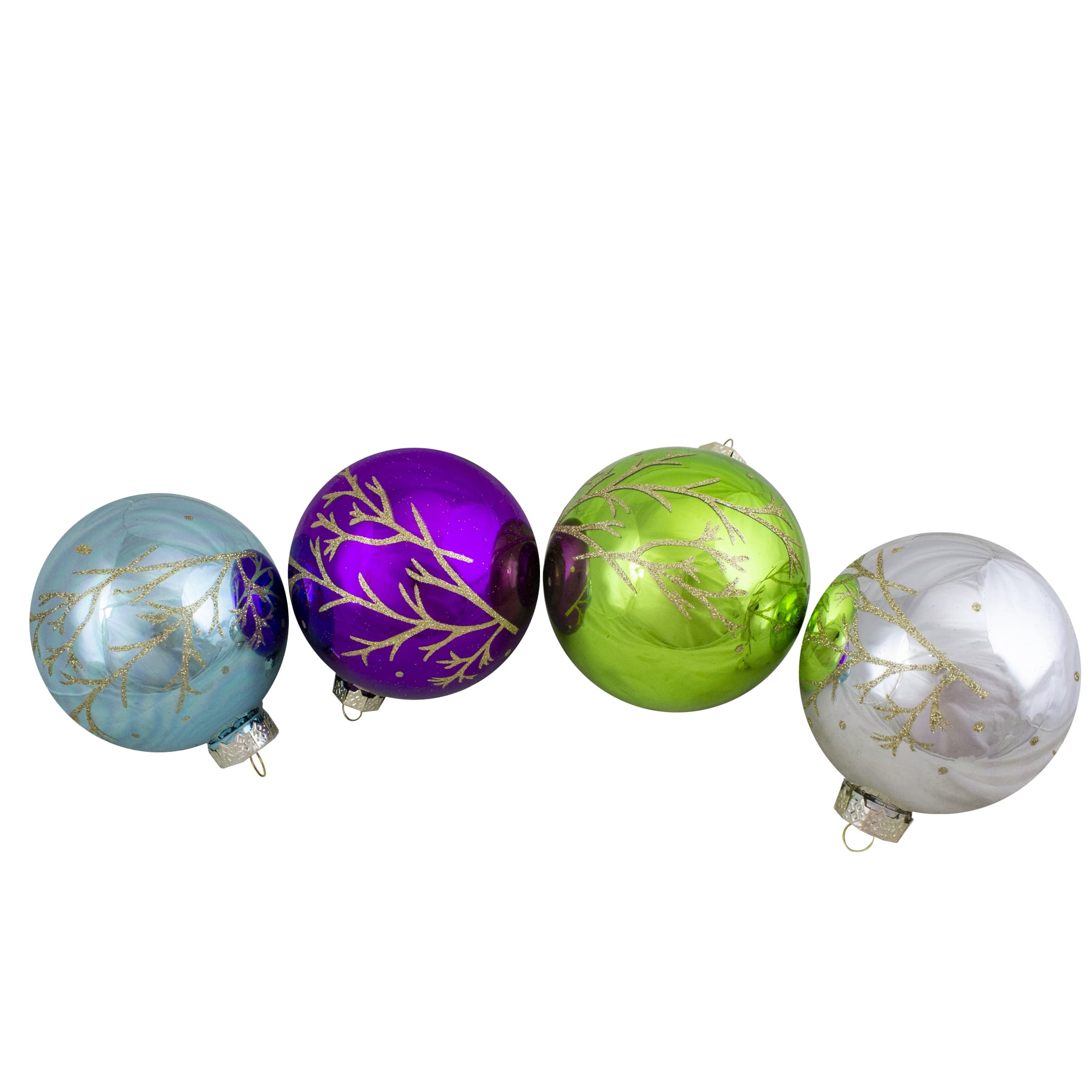 Set of 4 Multicolor Glass Christmas Ball Ornaments