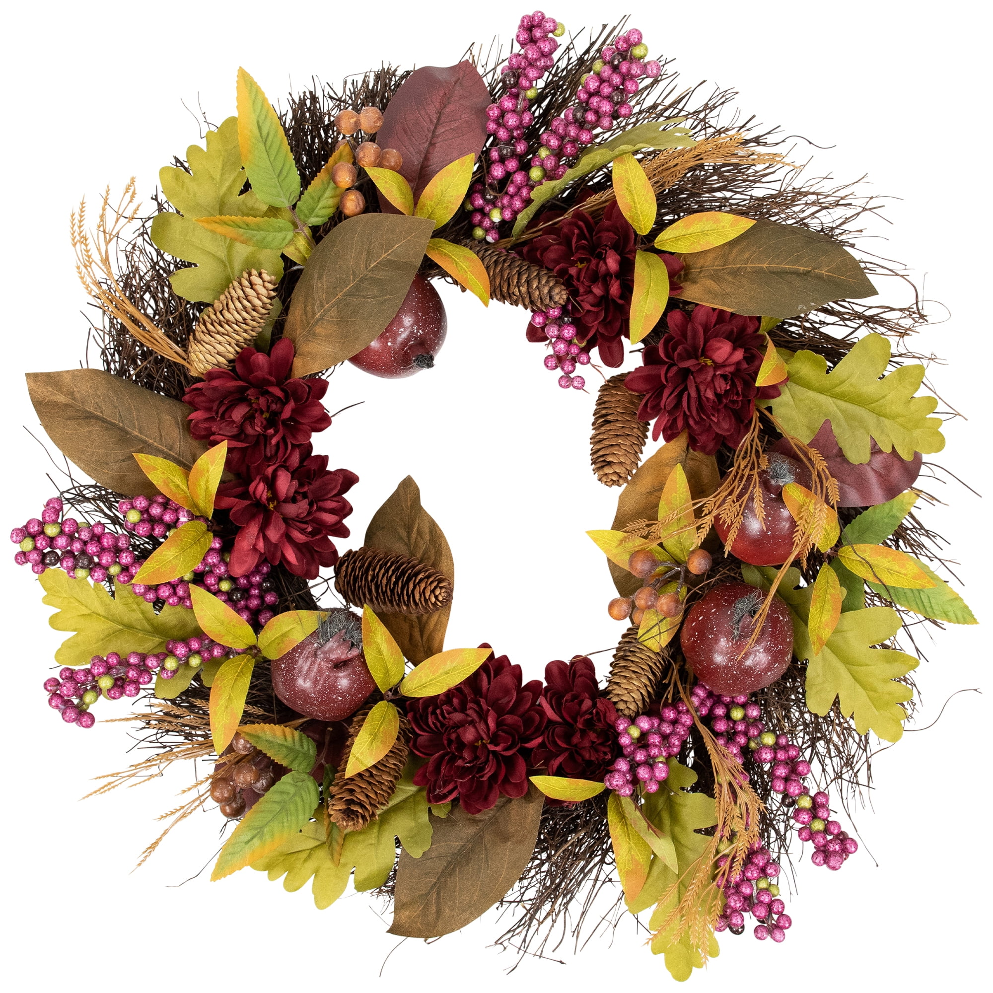 28" Artificial Fall Harvest Grapevine Twig Floral Wreath