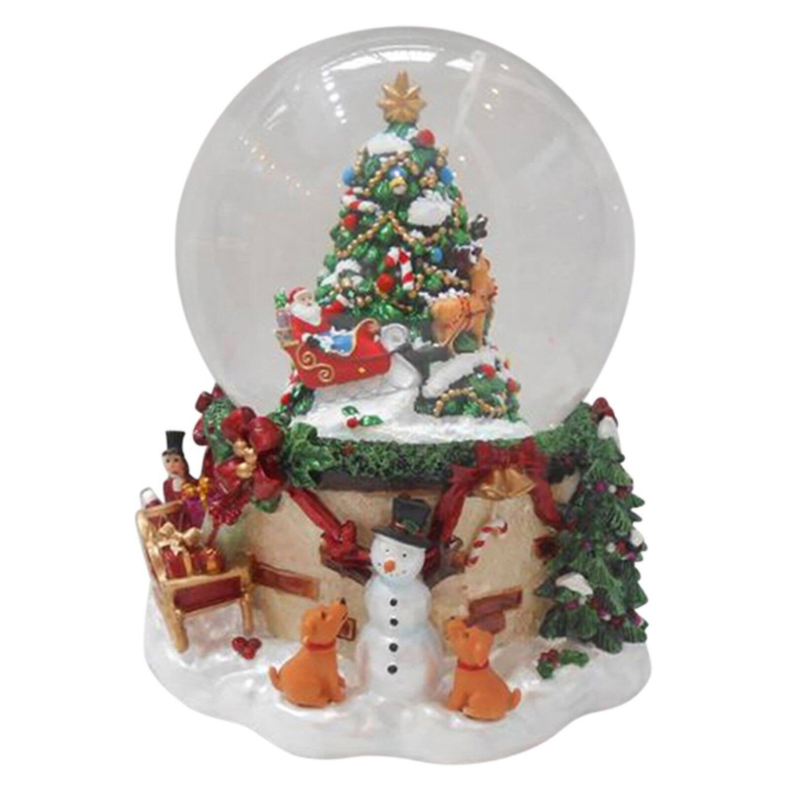 Musical Christmas Tree and Santa Claus Snow Globe with Hand-Painted Base