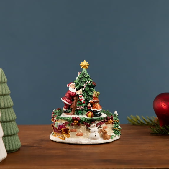 Northlight Musical Santa Claus and Christmas Tree Winter Scene Rotating Decoration - 5.5"