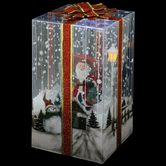Northlight Musical Santa Lighted Snowing Gift Box Glittered Christmas Decoration - 12"