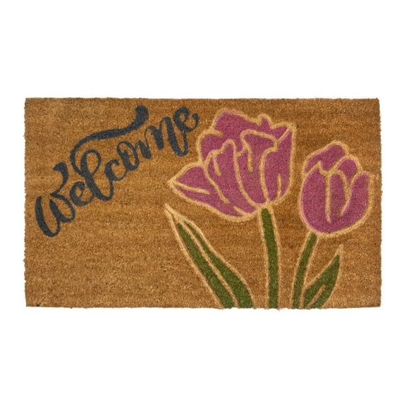 Northlight Natural Coir Floral Rectangular "Welcome" Doormat 18" x 30"