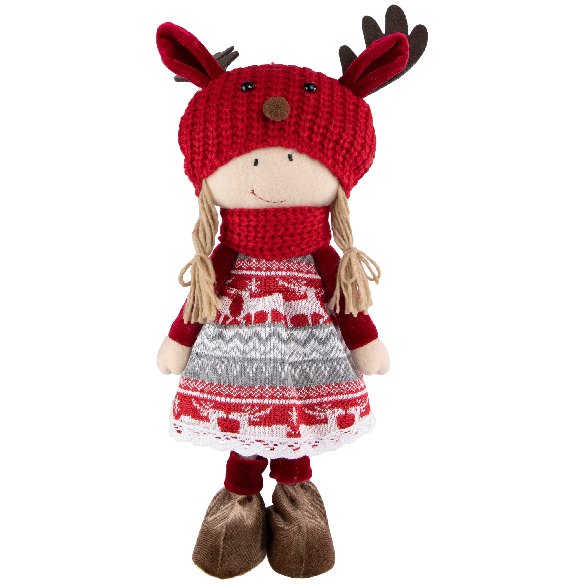 Northlight Nordic Girl with Moose Antler Hat Christmas Figure - 17" - Red and White