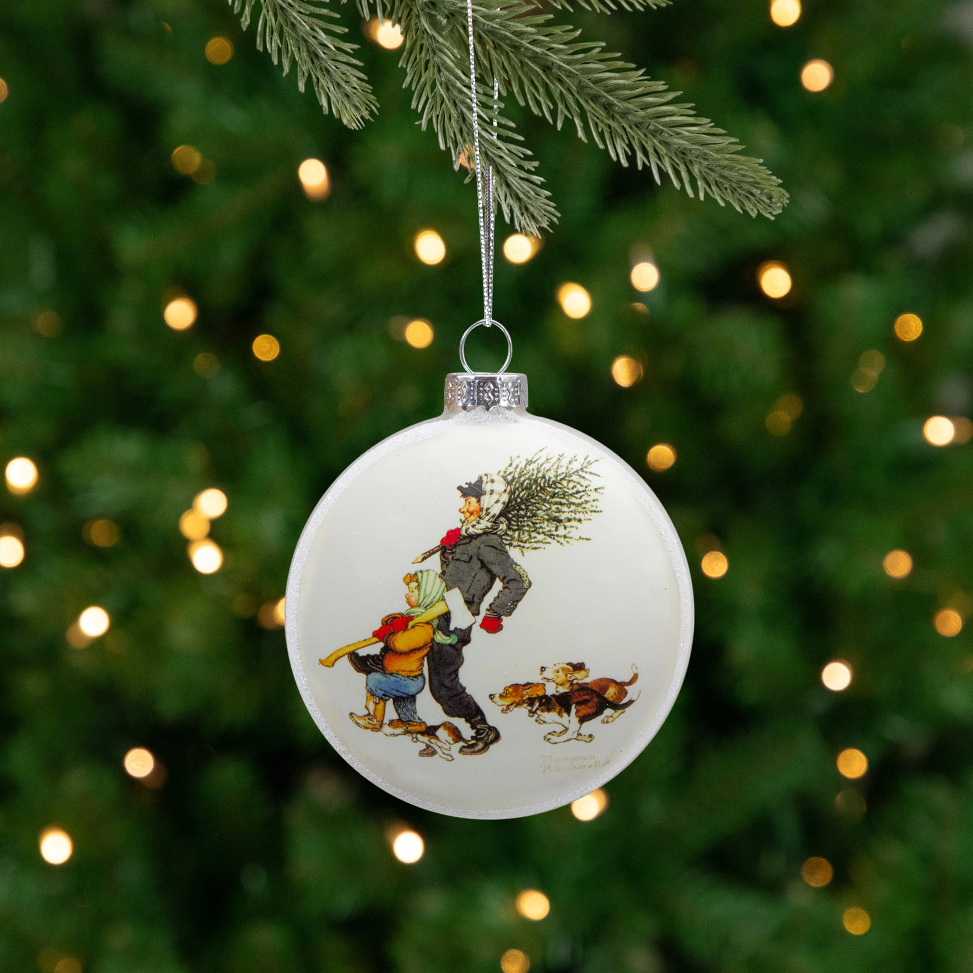 Northlight Norman Rockwell 'Bringing Home The Tree' Glass Disc Christmas Ornament - 3"