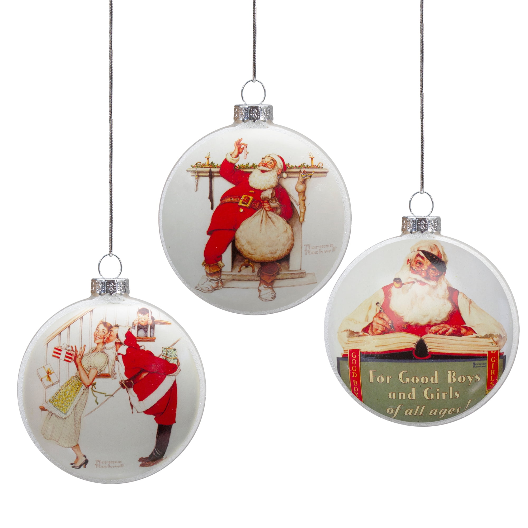 Northlight Norman Rockwell Christmas Disc  Glass Ornaments - 3" - Set of 3