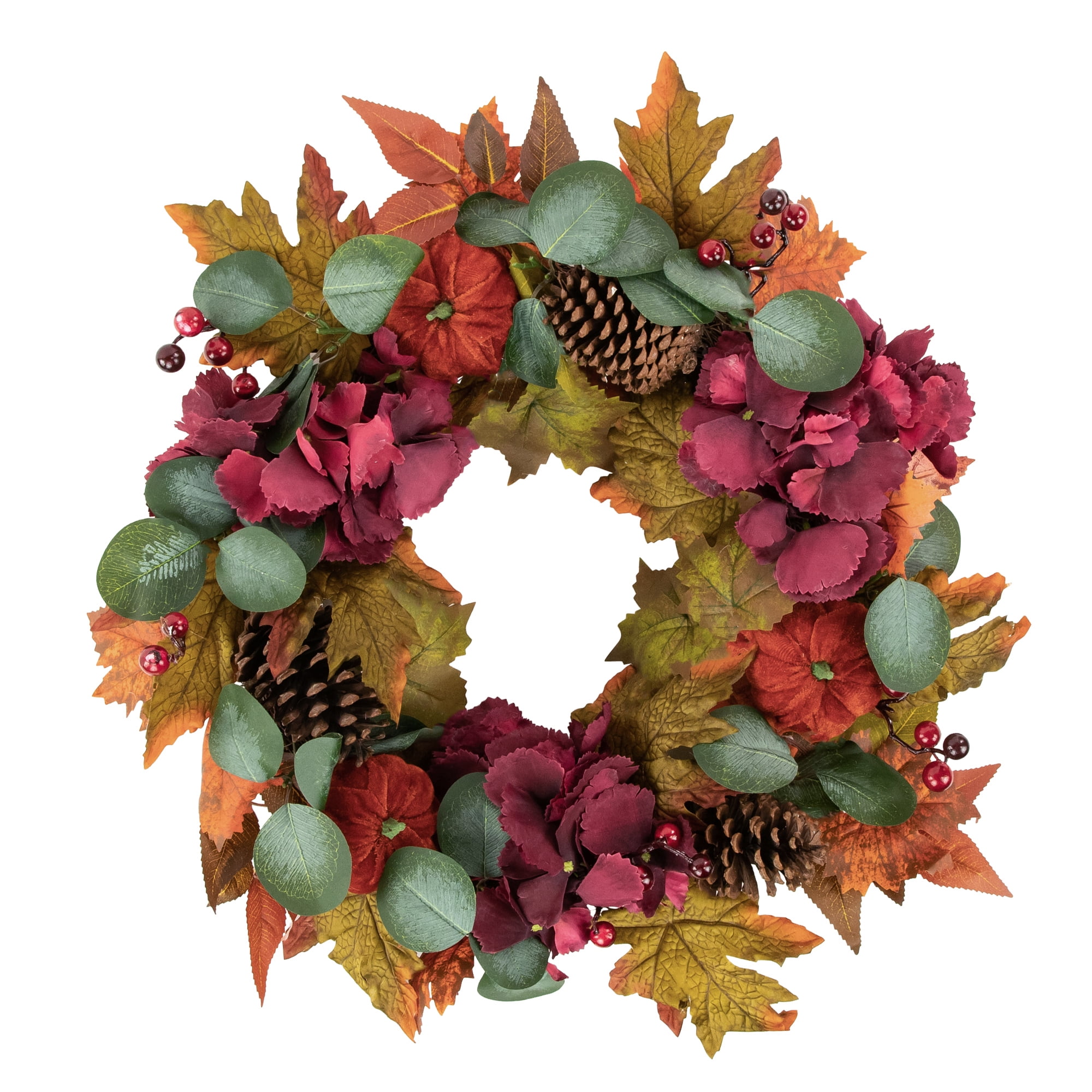 Northlight Fall Harvest Artificial Floral and Pinecone Wreath - 22" - Orange and Burgundy