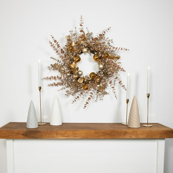 Northlight Ornaments, Holly and Berries Artificial Christmas Wreath - 30" - Gold and Copper Tone