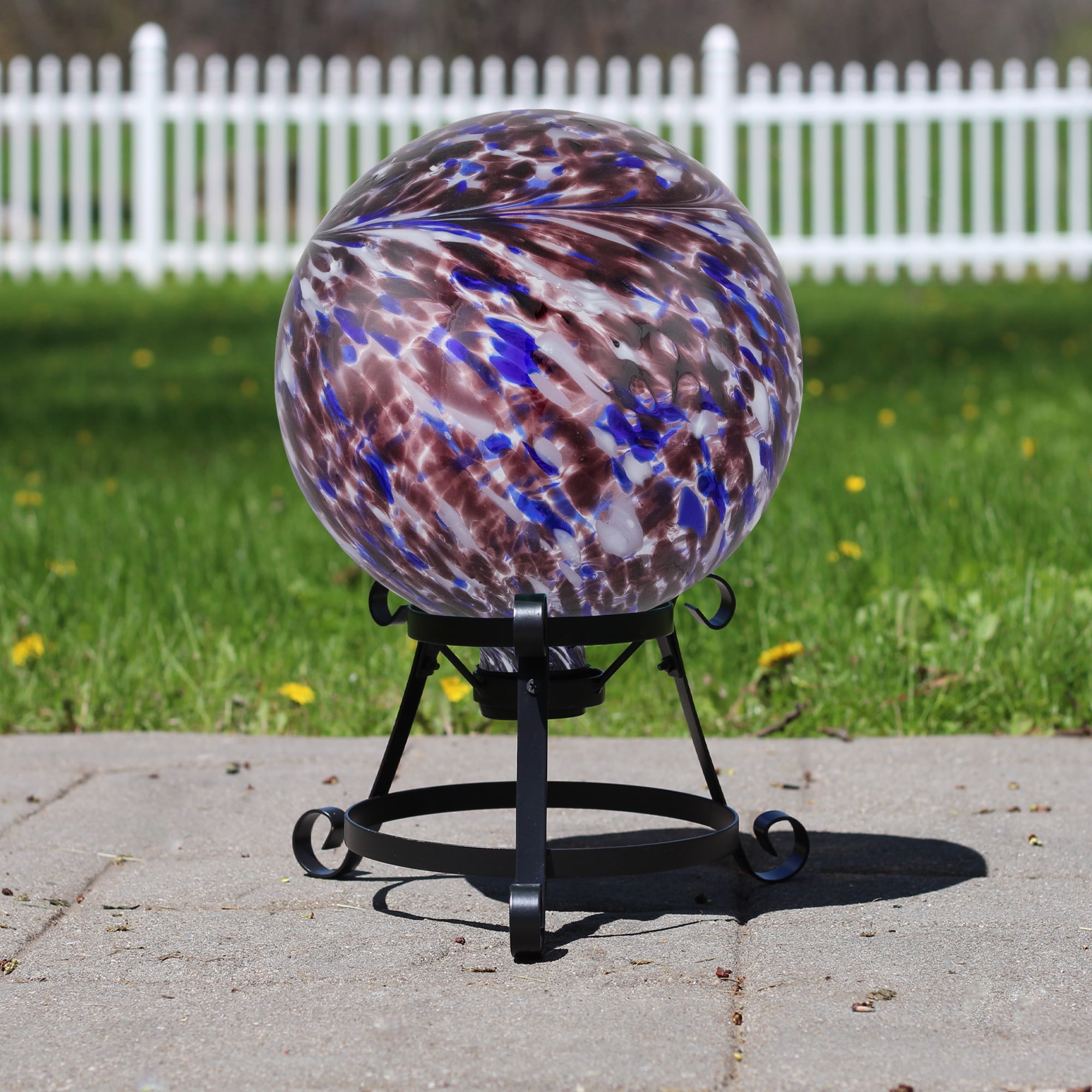 Purple and White Swirled Glass Garden Gazing Ball, 10 Inches