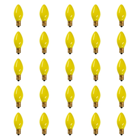 Northlight Pack of 25 Incandescent C7 Opaque Yellow Christmas Replacement Bulbs