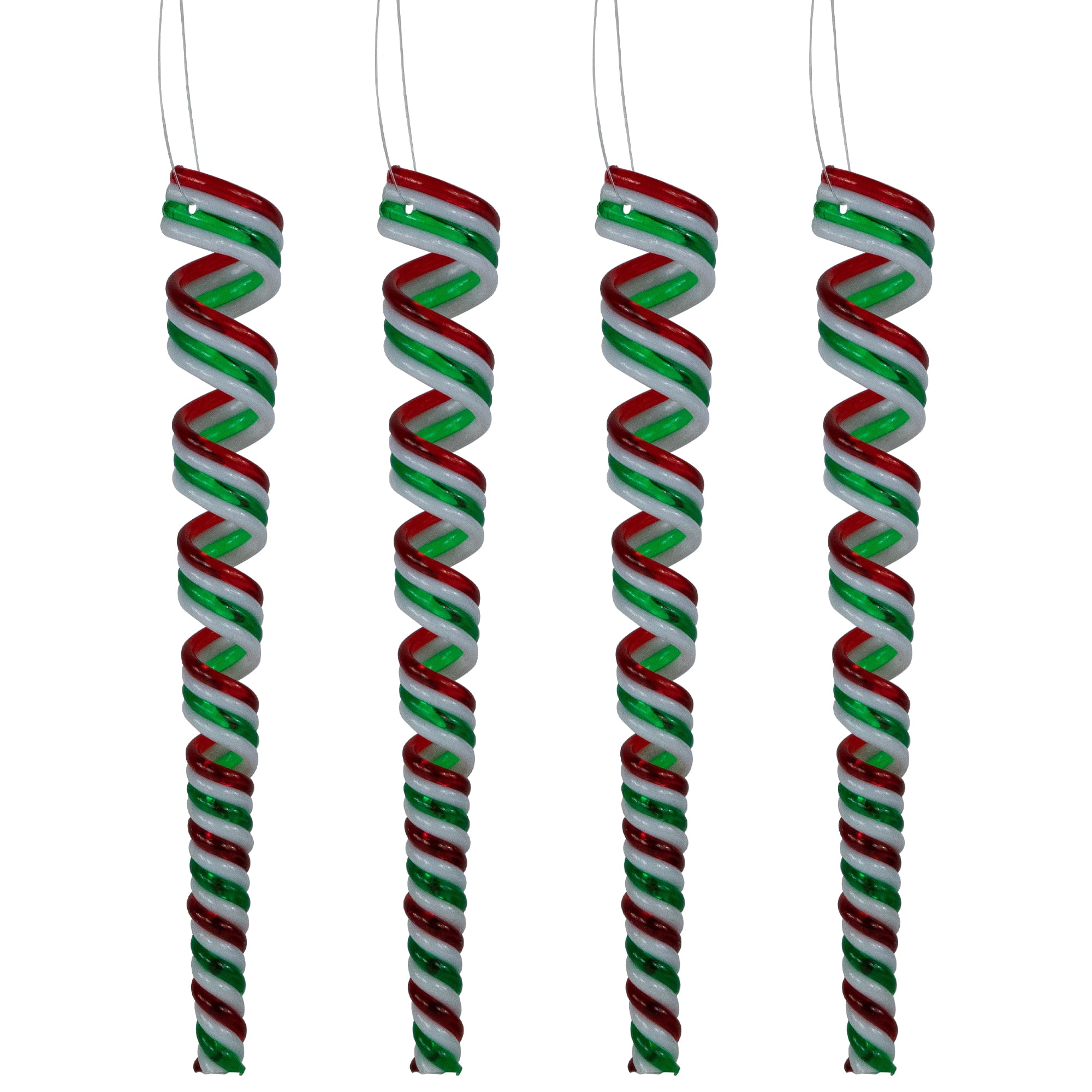 Northlight Pack of 4 Red, White and Green Candy Curls Christmas Ornaments 7"