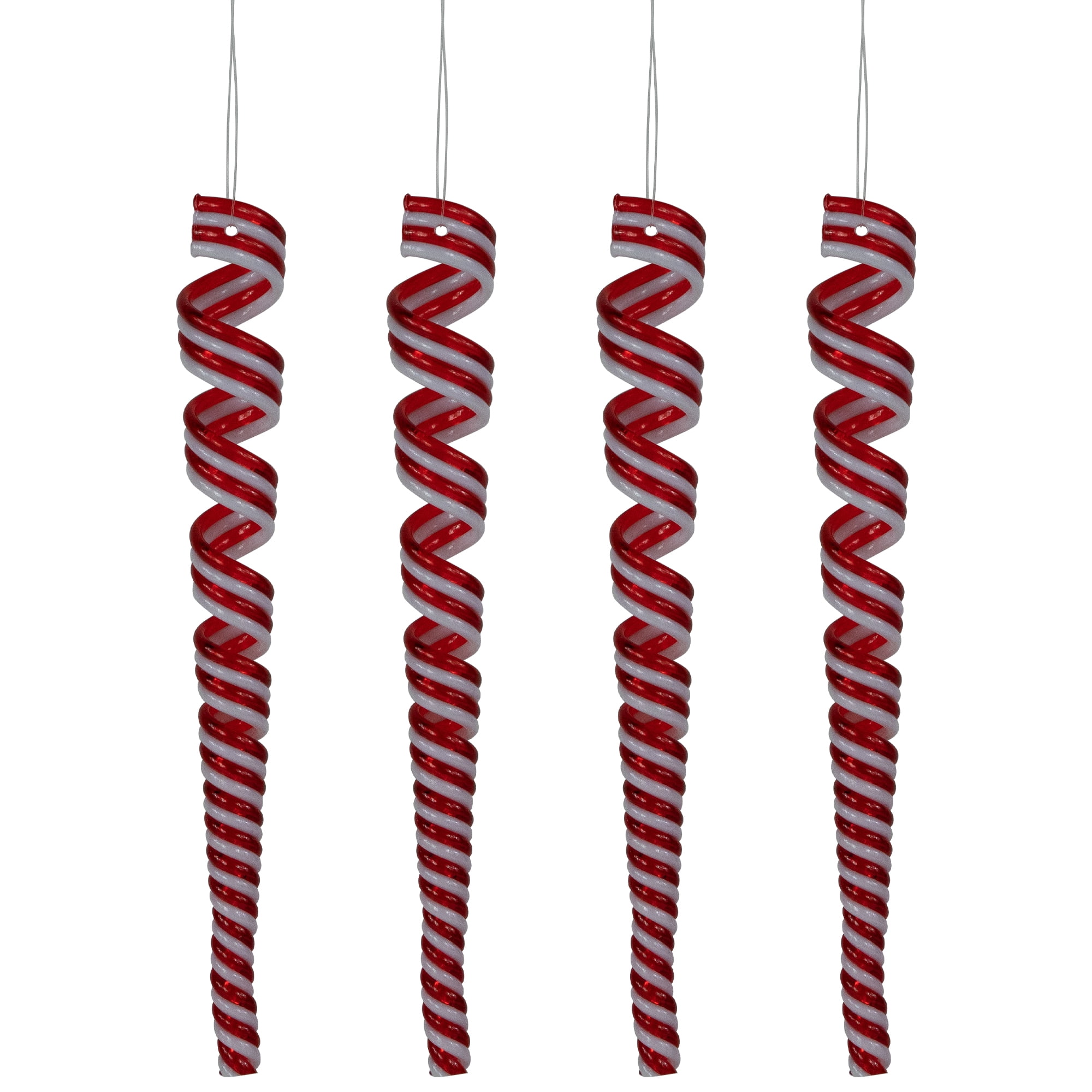 Northlight Pack of 4 Red and White Candy Curls Christmas Ornaments 7"