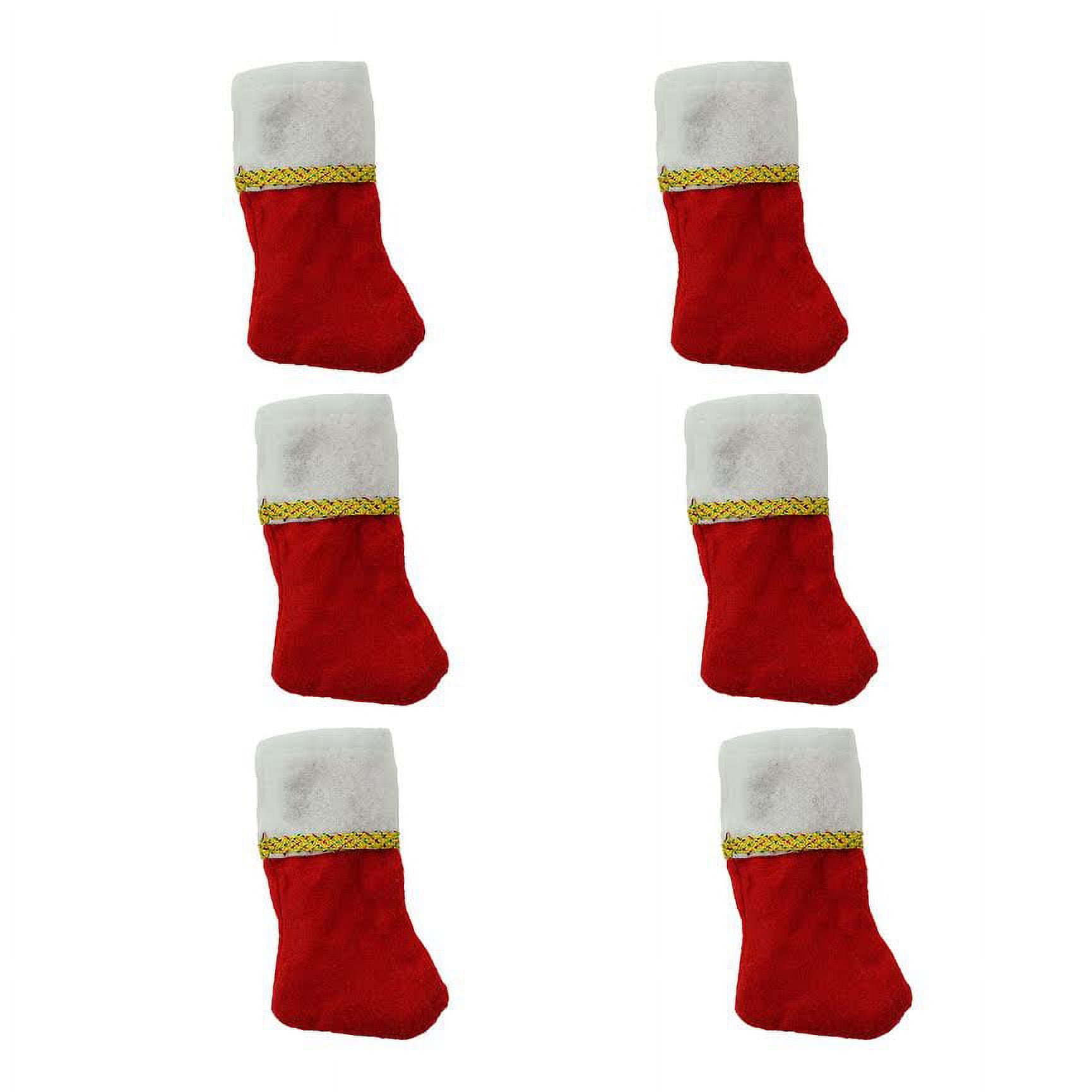 Set of 6 Red and White Mini Christmas Stockings with Gold Glitter Pen