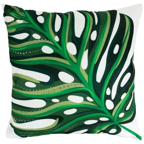 Northlight Palm Leaf with Rhinestones Throw Pillow - 16" - Green and White