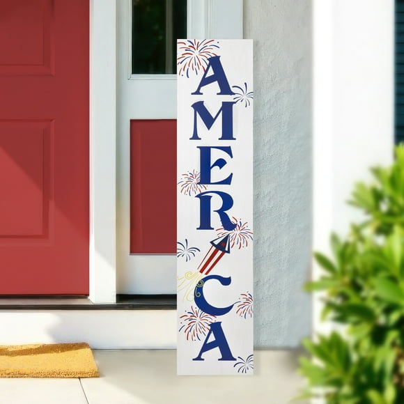 Northlight Patriotic "America" Fireworks Wooden Porch Board Sign Decoration - 36"