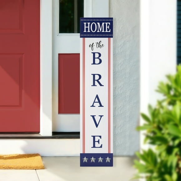 Northlight Patriotic "Home of the Brave" Wooden Porch Board Sign Decoration - 36"
