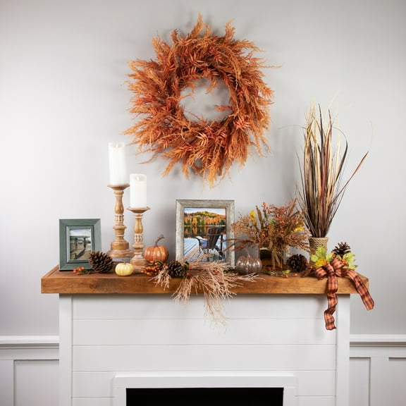 Northlight Pampas Grass Artificial Fall Harvest Wreath - 24" - Peachy Pink