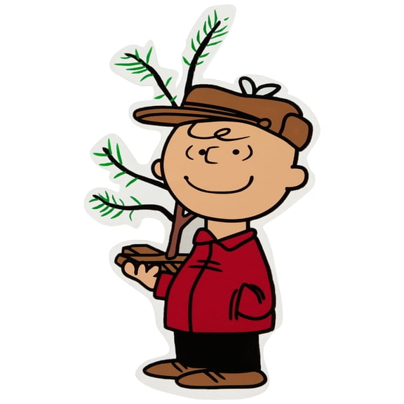 Northlight Peanuts Charlie Brown with Iconic Tree Double Sided Christmas Window Cling Decoration