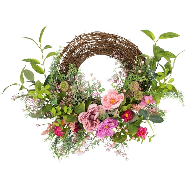 Northlight Peony Mixed Floral Half Spring Wreath - 28" - Pink