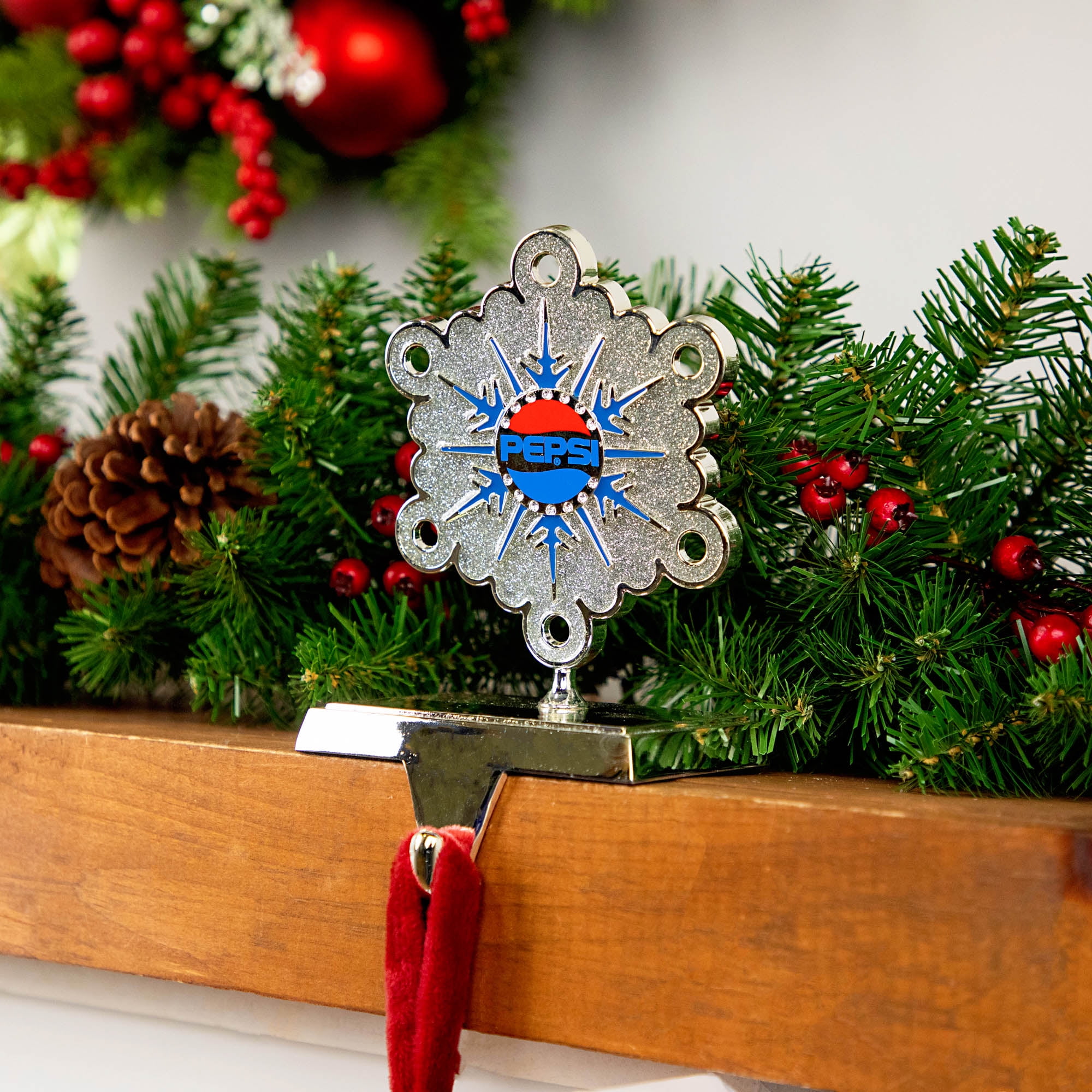 Northlight Pepsi Snowflake Christmas Stocking Holder - 6.5" - Silver and Blue