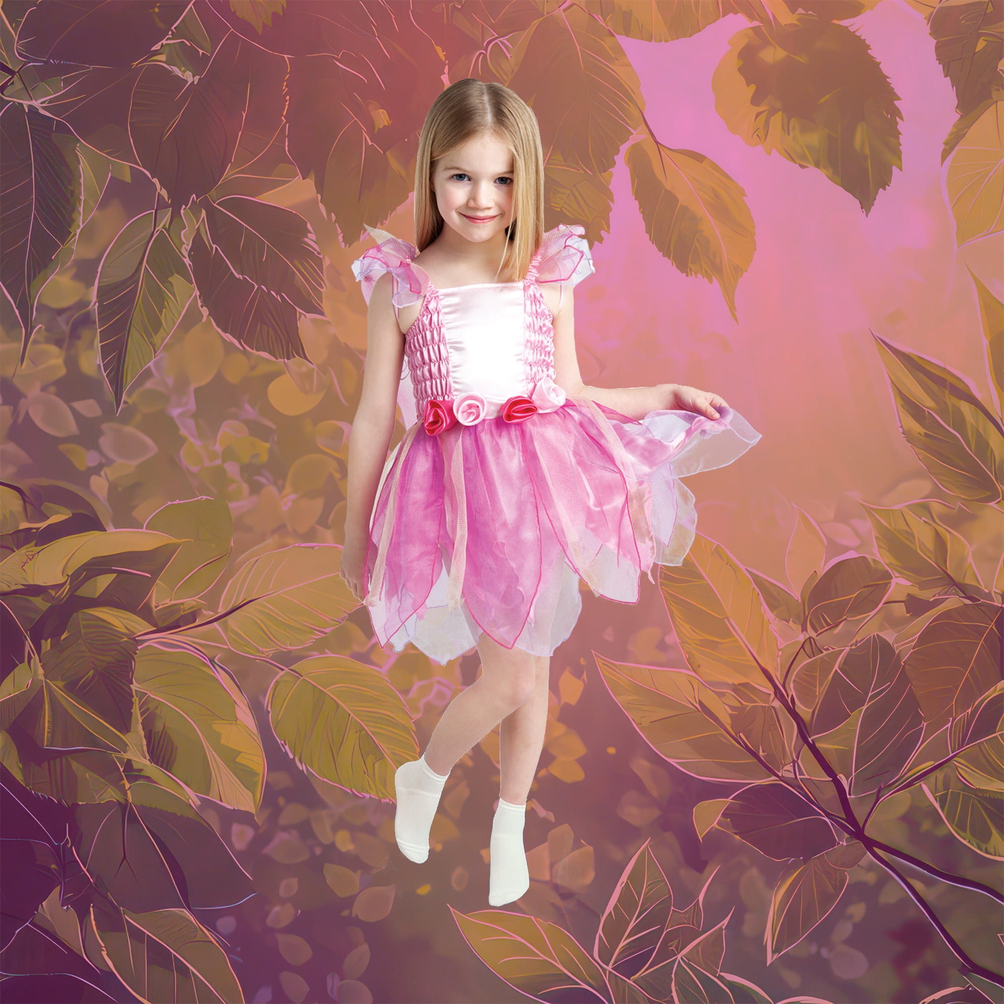 green emerald velvet dress Intellifun Girls 4 Piece Princess Fairy Dress Up Costume Set with Wings, Tutu Skirt, Wand and Tiara| Ages 3+ Pink