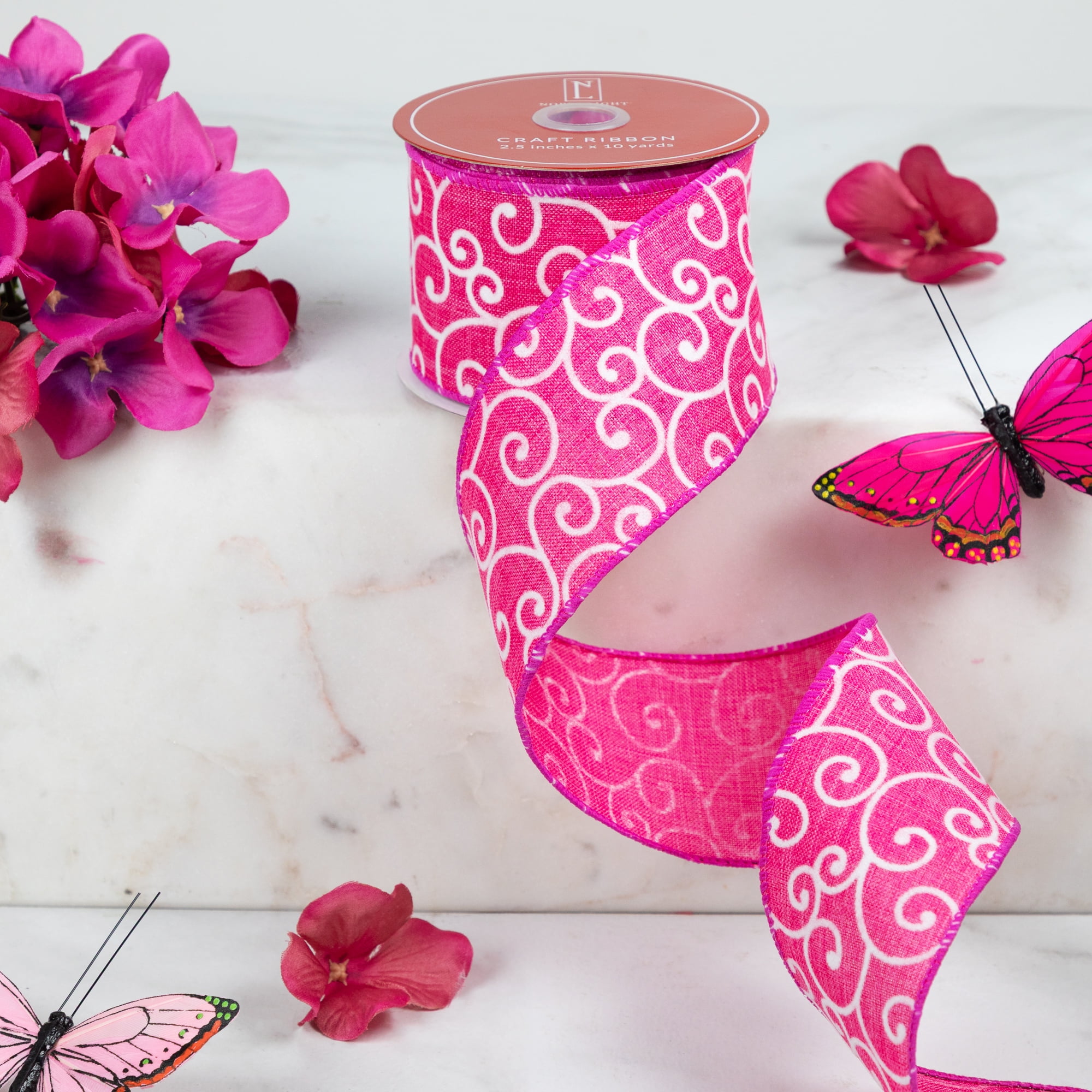 Northlight Swirl Wired Spring Craft Ribbon - 2.5