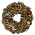 thumbnail image 1 of Northlight Green and Brown Frosted Pinecones and Bells Christmas Wreath - 13" Unlit, 1 of 4