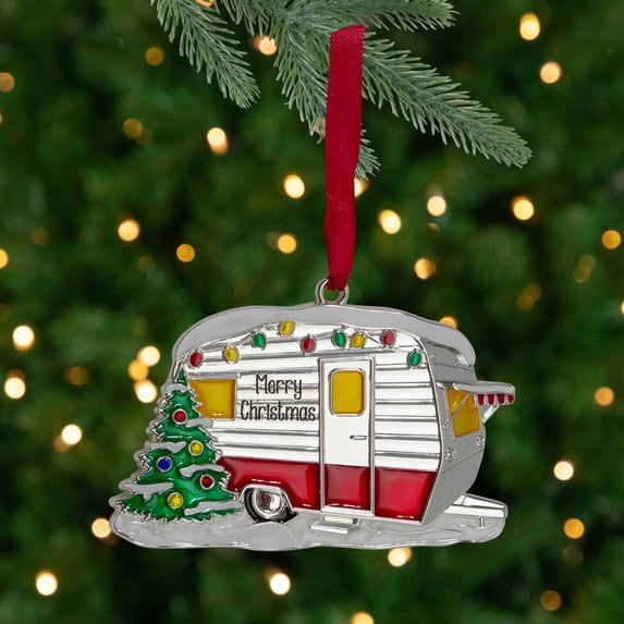 Northlight Plated Camper with European Crystals Christmas Ornament - 3.5" - Multicolor