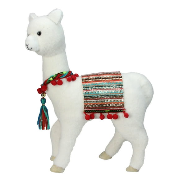 Northlight Plush Bohemian Standing Llama Christmas Figure with Pom Pom Saddle - 14"