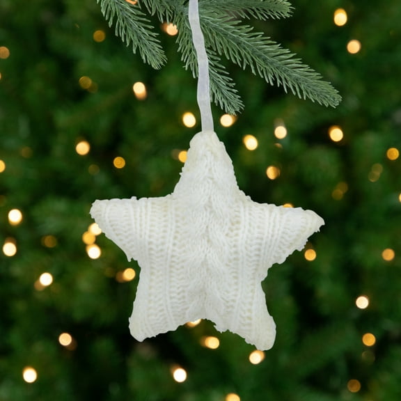 Northlight Plush Cable Knitted Star Hanging Christmas Ornament - 4" - Cream White