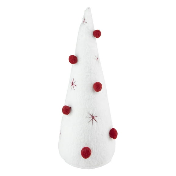 Northlight Plush Christmas Cone Tree with Pompom Ornaments - 11" - White and Red