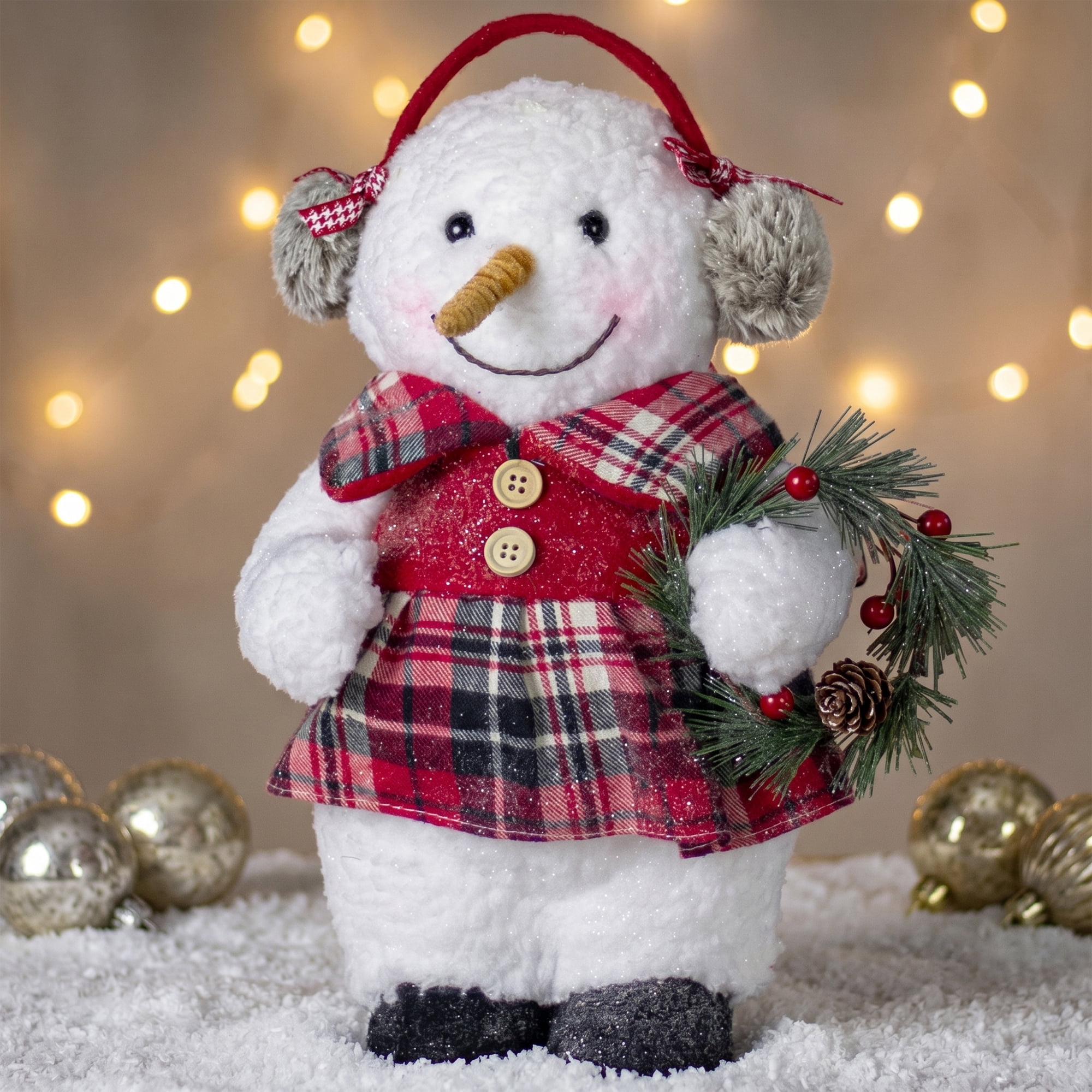 Northlight Plush Girl Snowman with Ear Muffs Christmas Figure - 9.5"