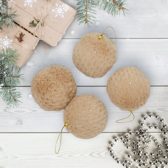 Northlight Plush Polka-Dotted Christmas Ball Ornaments - 2.75" - Beige - Set of 4