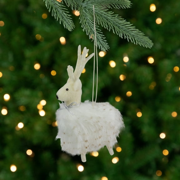 Northlight Plush Reindeer Christmas Ornament - 8" - White and Beige