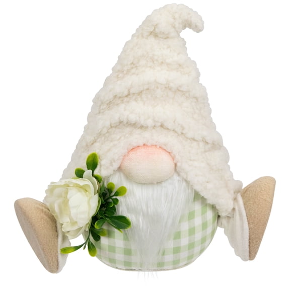 Northlight Plush Sitting Gnome with Flower Spring Figurine -10.5"