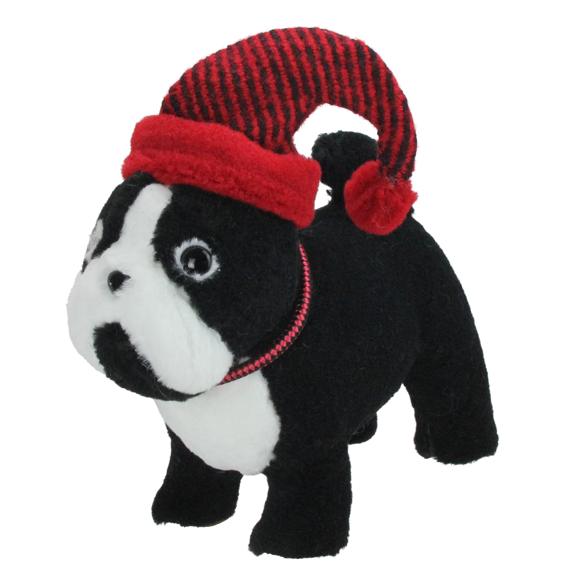 Northlight Plush Standing Bulldog with Striped Hat and Collar Christmas Decoration - 11.5"