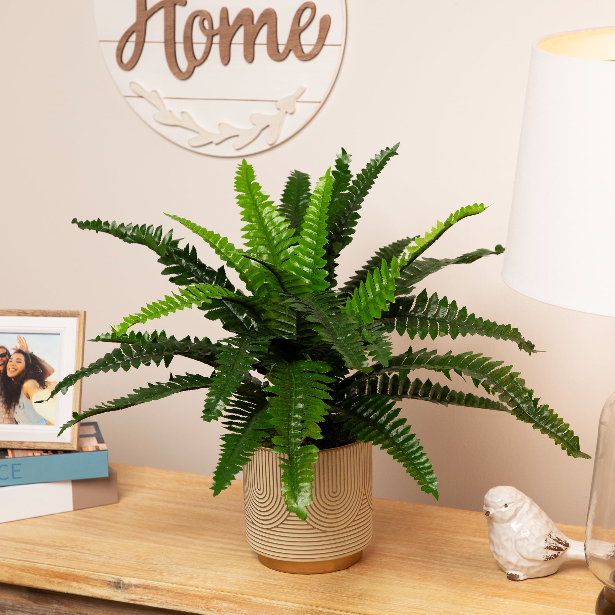 17.5" Green Plastic Potted Boston Fern Plant for Tabletop