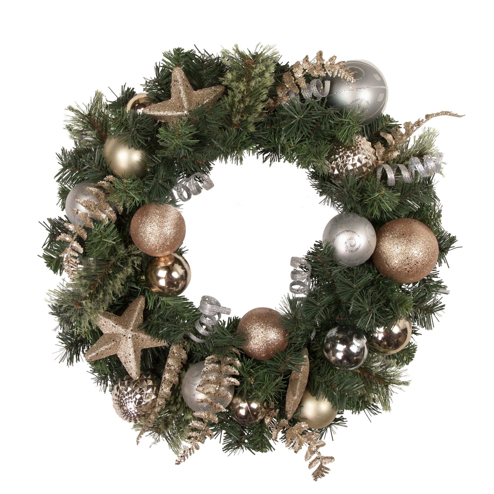 Pine with Stars and Ornaments Artificial Christmas Wreath - 24" - Unlit