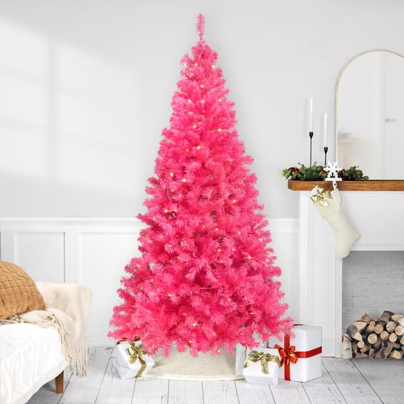 Northlight Pre-Lit Artificial Tinsel Christmas Tree - 7' - Pink - Clear Lights