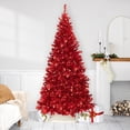 thumbnail image 1 of Northlight Pre-Lit Artificial Tinsel Christmas Tree - 9' - Red - Clear Lights, 1 of 6
