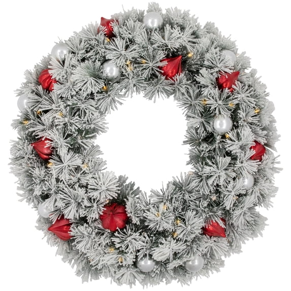 Northlight Pre-Lit Battery Operated Snowy Bristle Pine Christmas Wreath - 30" - Warm White LED