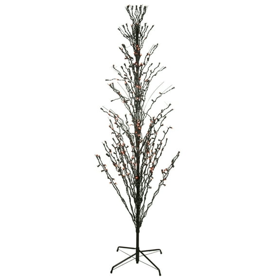 Northlight Pre-Lit Cascade Outdoor Halloween Twig Tree - 6' - Black - Orange Lights