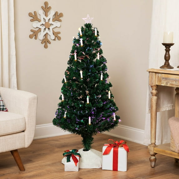 Northlight Pre-Lit Fiber Optic Pine Artificial Christmas Tree with Candles - 4' - Multi Lights