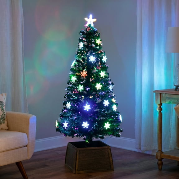 Northlight Pre-Lit Fiber Optic Snowflake Artificial Christmas Tree - 5' - Multi LED Lights