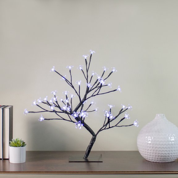 Northlight Pre-Lit Japanese Sakura Blossom Flower Artificial Tree - 18" - Pure White LED Lights