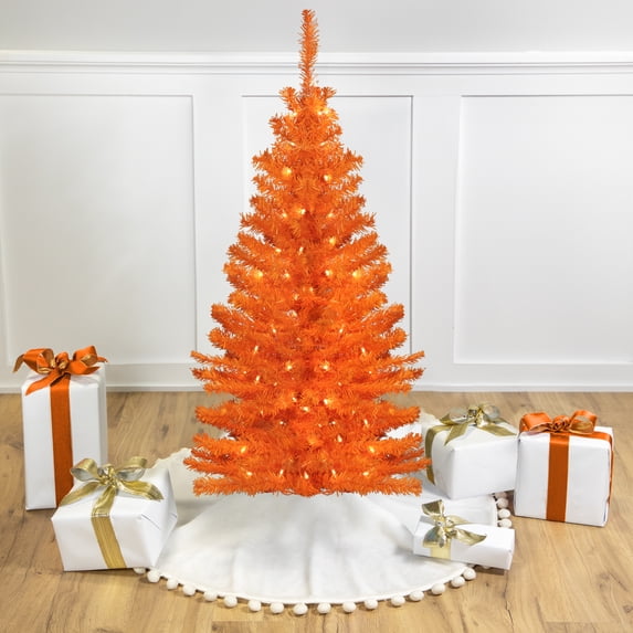Northlight Pre-Lit Medium Artificial Pine Christmas Tree - 4' - Orange - Clear Lights