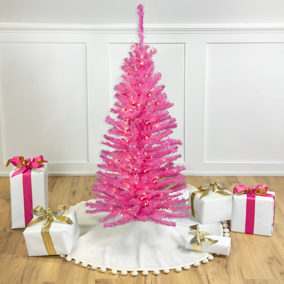 Northlight Pre-Lit Medium Artificial Pine Christmas Tree - 4' - Pink - Clear Lights
