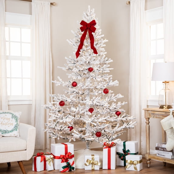 Northlight Pre-Lit Medium Flocked IPT Artificial Garden Christmas Tree - 7.5' - Warm White LED