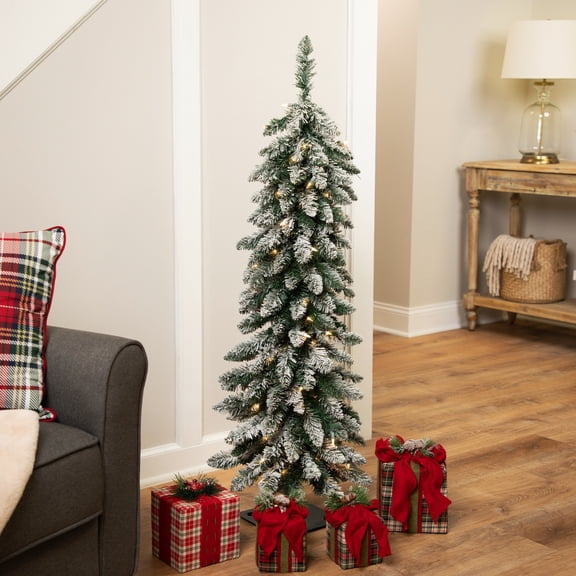 Northlight Pre-Lit Pencil Flocked Alpine Artificial Christmas Tree - 4' - Clear Lights