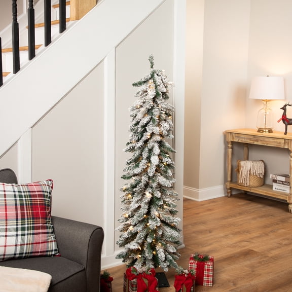 Northlight Pre-Lit Pencil Flocked Alpine Artificial Christmas Tree - 5' - Clear Lights